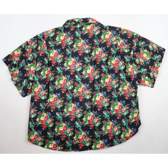 HUNTERS RUN - WOMEN'S BLACK FLORAL PRINT SHORT SLEEVE BUTTON-UP SHIRT - SIZE S - Picture 6 of 7